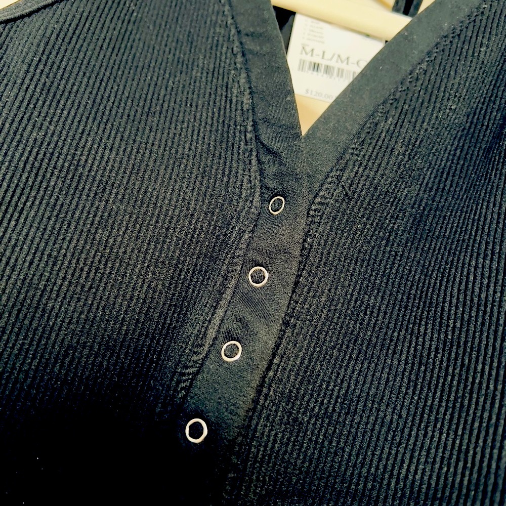 NWT FP Movement by Free People Happiness Runs Henley Onesie - Black Ribbed - Picture 6 of 10